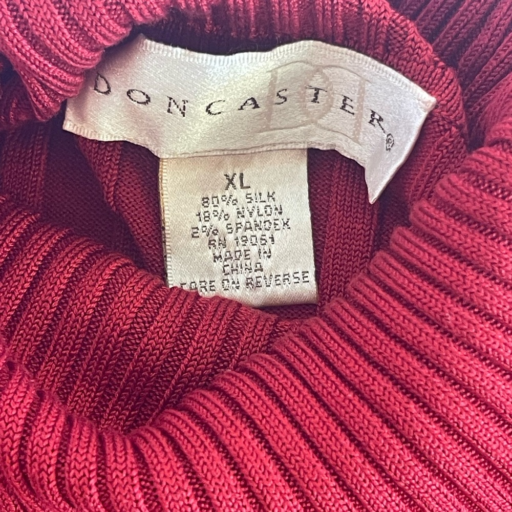 Red Silk Blend Ribbed Turtleneck Sweater XL Stretch Knit Minimalist Luxury Chic - Picture 5 of 14